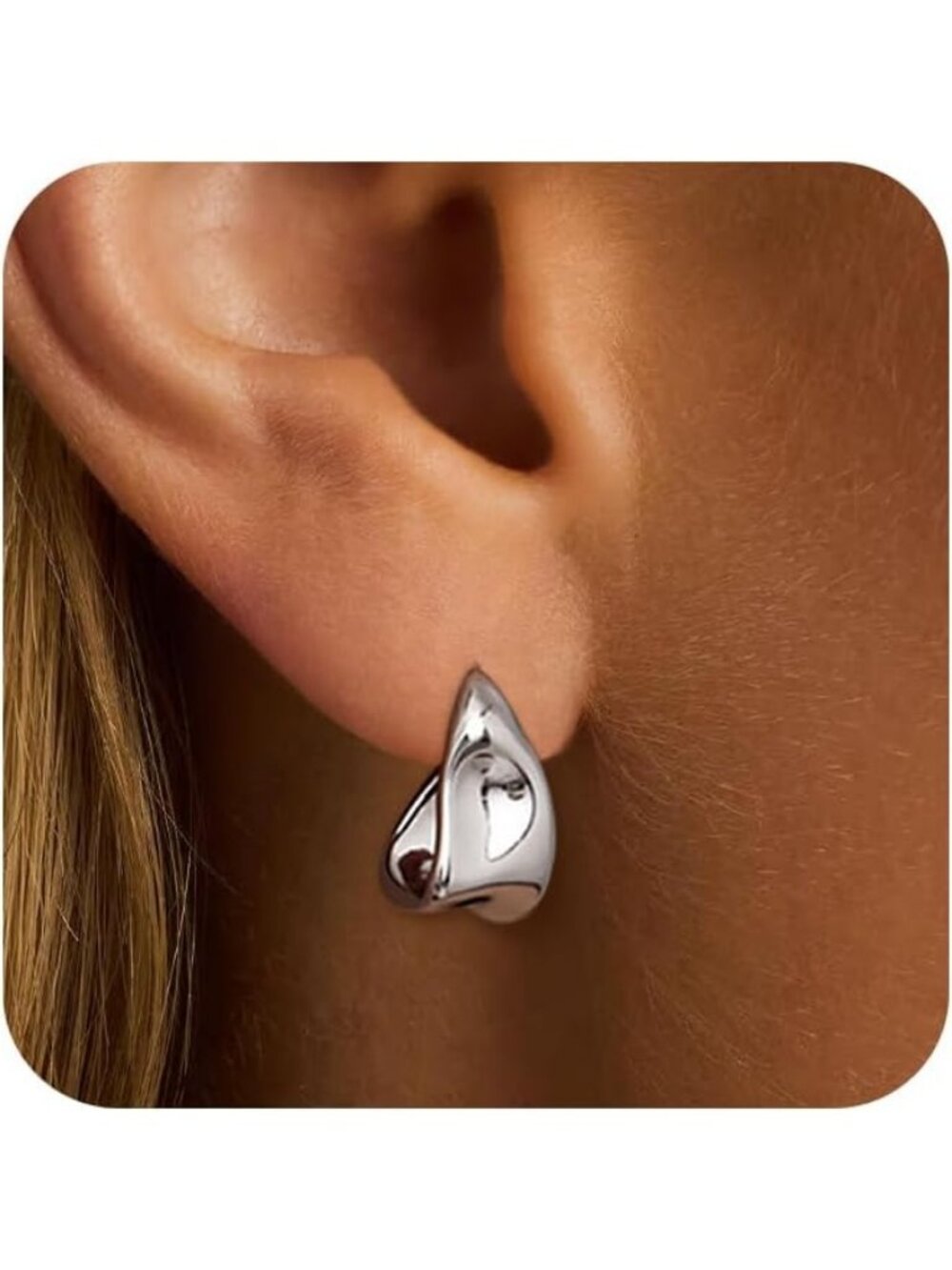 Women's Silver Chunky Hoop Earrings Tear Drop Statement Stud Jewelry
